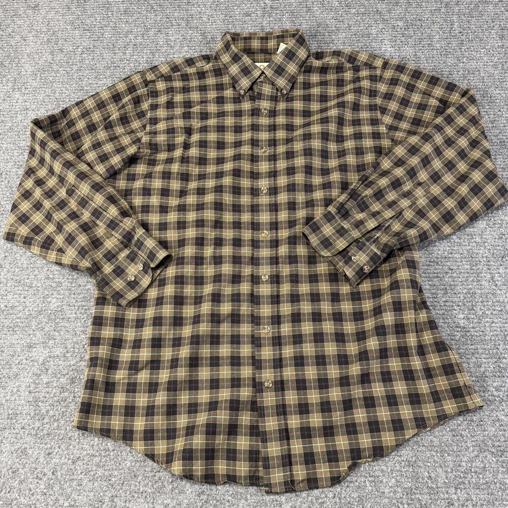 Viyella Shirt Mens Large Brown Plaid Cotton Wool Button Down Long Sleeve Casual